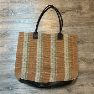 Vintage Rug tote bag with leather handles- large Boho distressed lived in-India